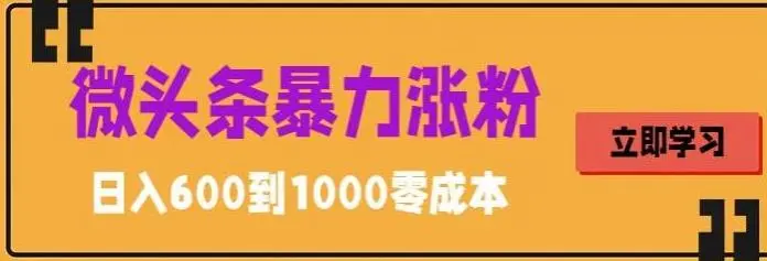 微头条暴力涨粉技巧搬运文案就能涨几万粉丝，简单0成本，日赚600-锦宝资源站