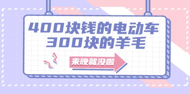 400块钱的电动车，300块的羊毛，来晚就没啦！-锦宝资源站