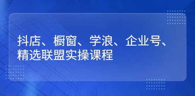 抖店、橱窗、学浪、企业号、精选联盟实操课程-锦宝资源站