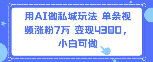 用AI做私域玩法，单条视频涨粉7W变现4.3k，小白可做-锦宝资源站