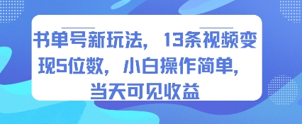 书单号新玩法，13条视频变现5位数，小白操作简单，当天可见收益-锦宝资源站