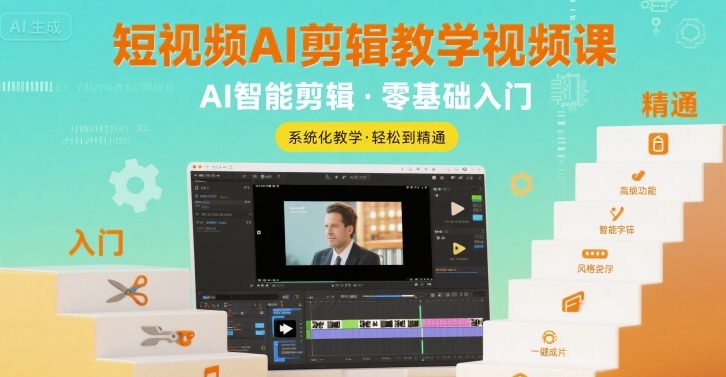 短视频AI剪辑教学视频课，入门到精通-锦宝资源站