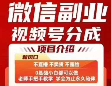 微信副业视频号分成，不直播 不卖货 不露脸，三五分钟即可完成一条作，每日收益几十、几张不等-锦宝资源站
