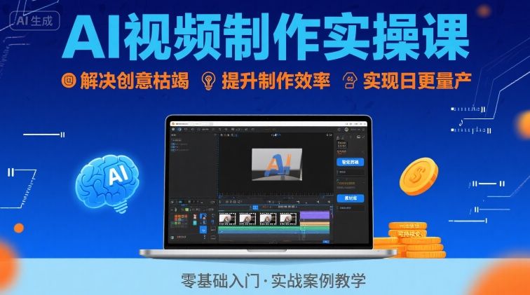 Ai视频制作实操课，解决创意枯竭、效率低下痛点，实现日更量产可持续变现-锦宝资源站