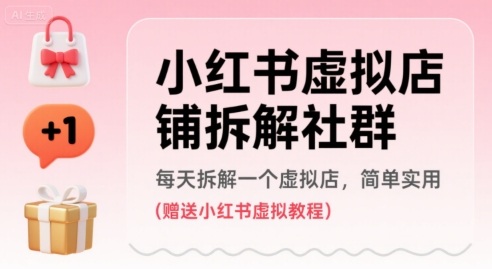小红书虚拟店铺拆解社群，每天拆解一个虚拟店，简单实用(赠送小红书虚拟教程)-锦宝资源站