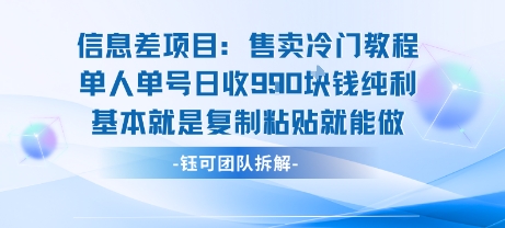 信息差项目：售卖冷门教程单人单号日收9张纯利基本就是复制粘贴就能做-锦宝资源站