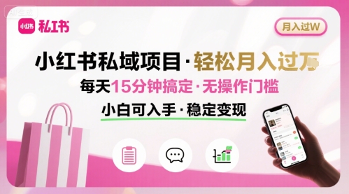 小红书私域项目 月入过W非常轻松 每天15分钟即可搞定，无任何操作门槛，小白可入手-锦宝资源站