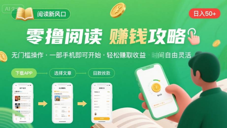 零撸阅读新风口，无门槛轻松挣，一部手机，日入 50-3张【揭秘】-锦宝资源站