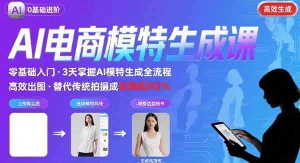 AI模特进阶课程，0基础高效生成逼真电商模特图-锦宝资源站