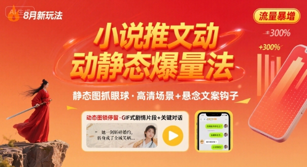 8月小说推文全新玩法，动静态图片+搭配小说文案爆量玩法-锦宝资源站