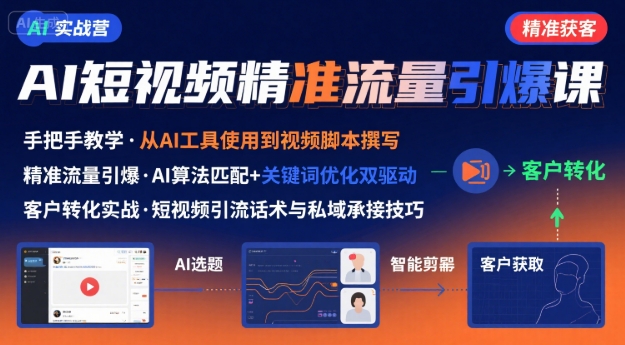 AI+短视频引爆精准客户实战营，手把手教你引爆Ai短视频精准流量-锦宝资源站