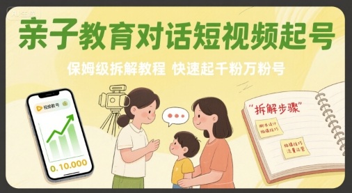 亲子教育对话短视频起号，保姆级拆解教程，快速起千粉万粉号-锦宝资源站