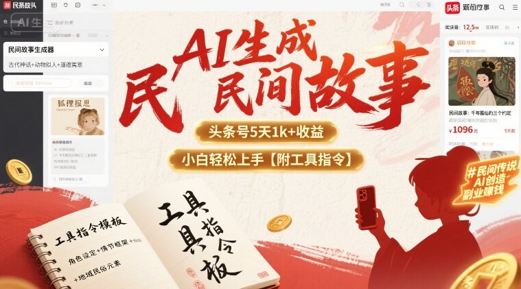 AI生成民间故事，头条号5天1k+，小白轻松上手【附工具指令】-锦宝资源站