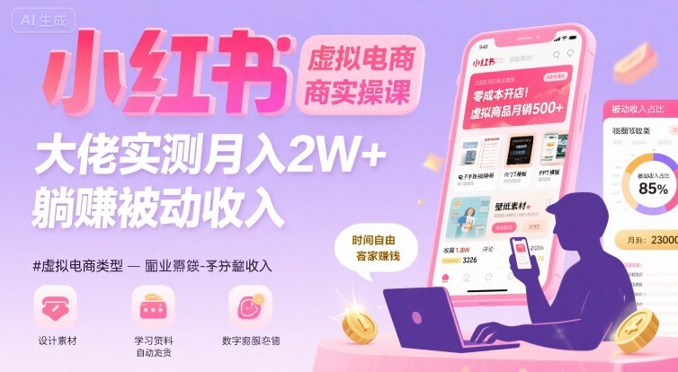 小红书虚拟电商，大佬实测月入2W+，实现被动收入-锦宝资源站
