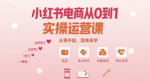小红书电商从0到1实操运营课，从零开始，简单易学-锦宝资源站