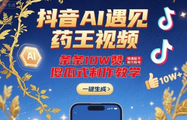 抖音AI遇见药王视频，条条10W赞，快速起千粉万粉号，傻瓜式制作教学-锦宝资源站