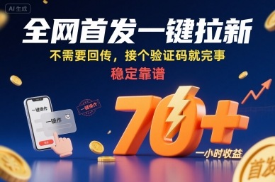 全网首发一键拉新项目，不需要回传，接个验证码就完事，稳定靠谱，一小时收益70+【揭秘】-锦宝资源站