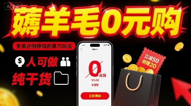 薅羊毛0元购，免单还倒挣钱的暴力玩法，人人可做，纯干货-锦宝资源站