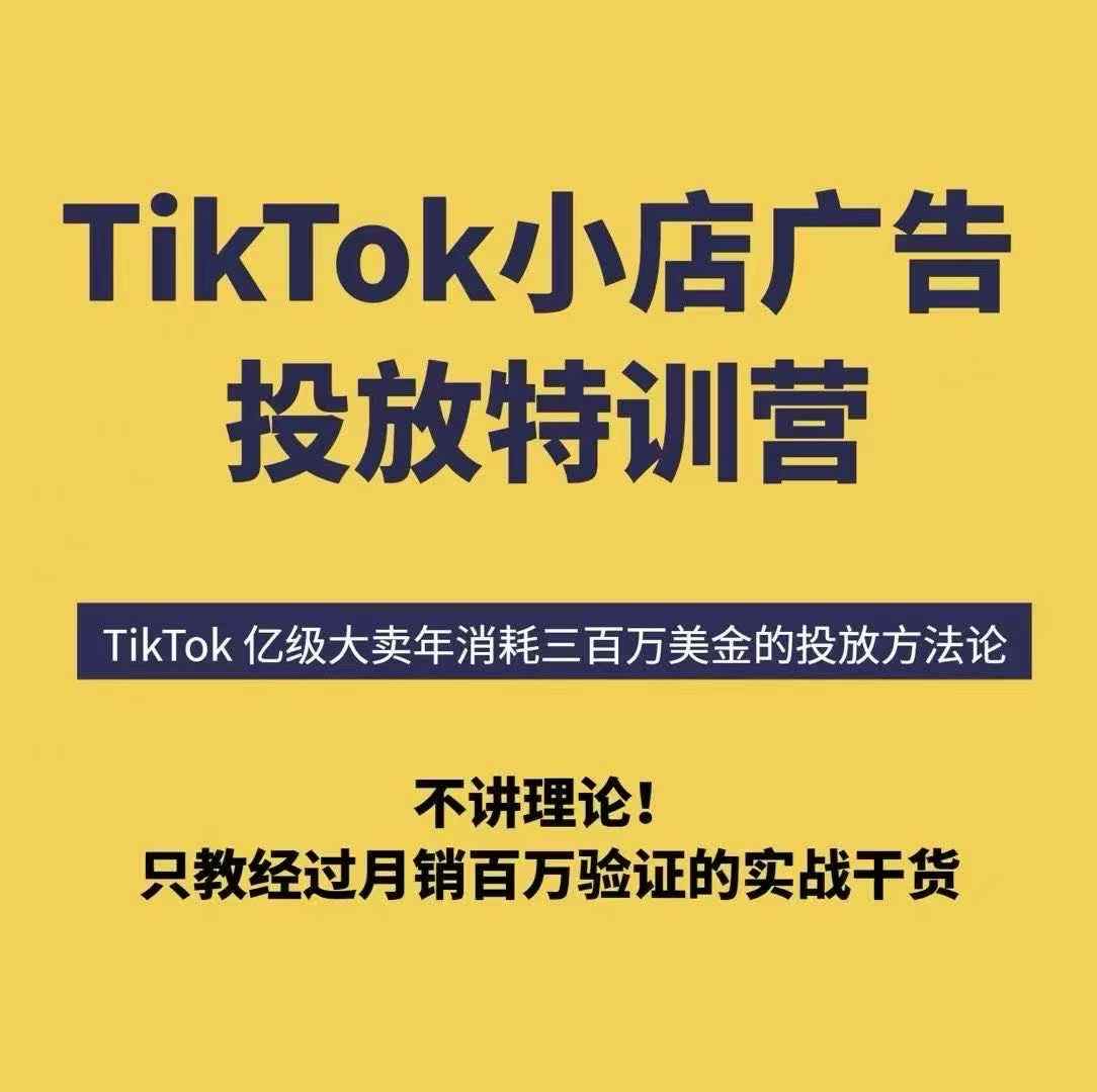 TikTok小店广告投放特训营，6天破局计划专治各种“投不动”，教你经过月销百万验证的实战干货-锦宝资源站