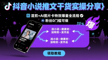 抖音小说推文干货实操分享，混剪+AI图片卡特效爆量全流程，0粉丝0门槛可做-锦宝资源站
