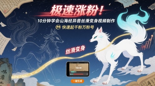 极速涨粉！10分钟学会山海经异兽丝滑变身视频制作，快速起千粉万粉号-锦宝资源站