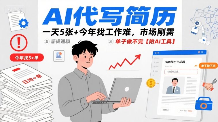 AI代写简历，一天5张+今年找工作难，市场刚需，单子做不完【附AI工具】-锦宝资源站