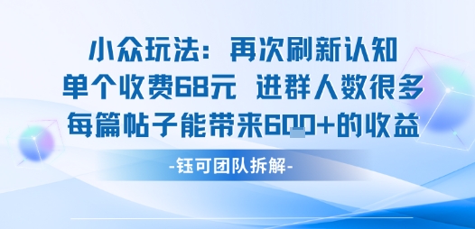 小众玩法再次刷新认知单个收费68米进群人数很多每篇帖子能带来6张的收益-锦宝资源站