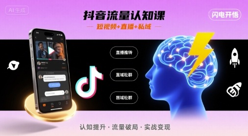 抖音流量认知课，短视频+直播+私域，认知提升，闪电开悟-锦宝资源站