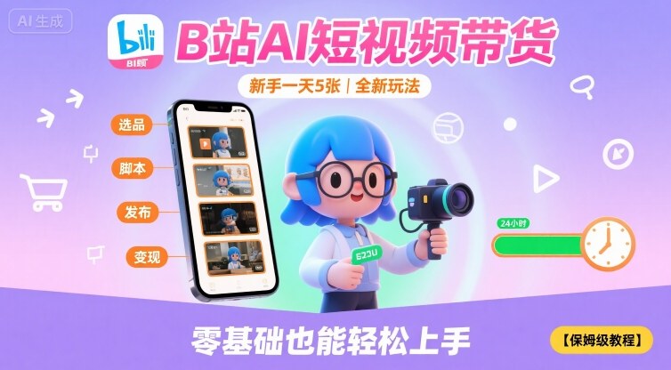 B站AI短视频带货，新手一天5张，全新玩法【保姆级教程】-锦宝资源站