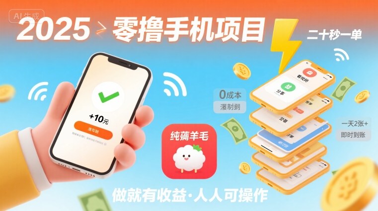 2025年零撸手机项目，二十秒一单，纯薅羊毛 一天2张+做就有【揭秘】-锦宝资源站
