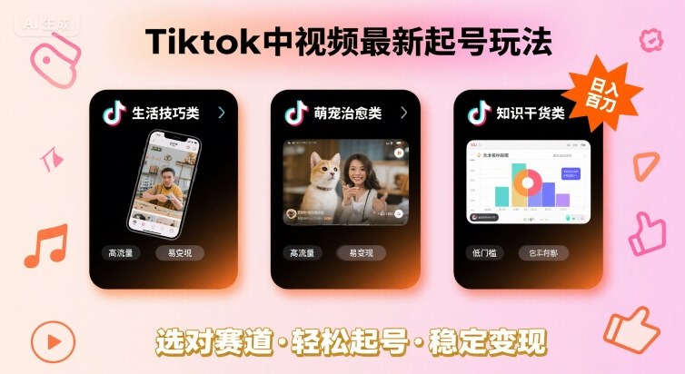 Tiktok中视频最新起号玩法，想要日入百刀，做好这几个赛道就可以了-锦宝资源站