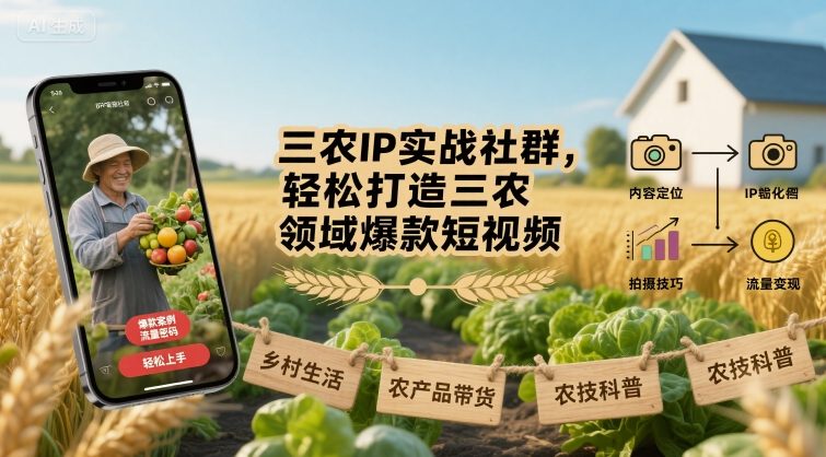 三农IP实战社群，轻松打造三农领域爆款短视频-锦宝资源站