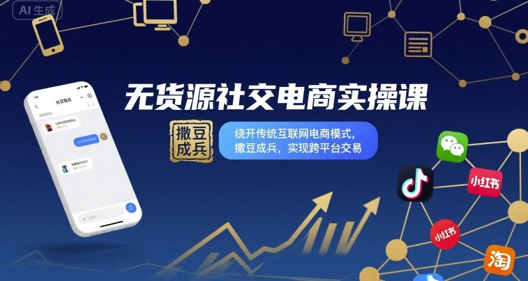 无货源社交电商实操课，绕开传统互联网电商模式，撒豆成兵，实现跨平台交易-锦宝资源站