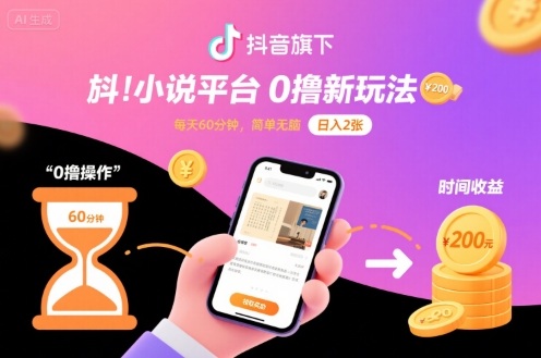 抖音旗下小说平台0撸新玩法，每天挂G60分钟，简单无脑，日入2张【揭秘】-锦宝资源站
