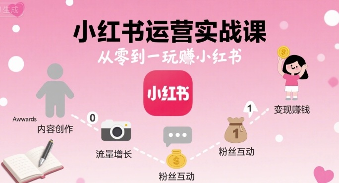 小红书运营实战课，从零到一玩賺小红书-锦宝资源站