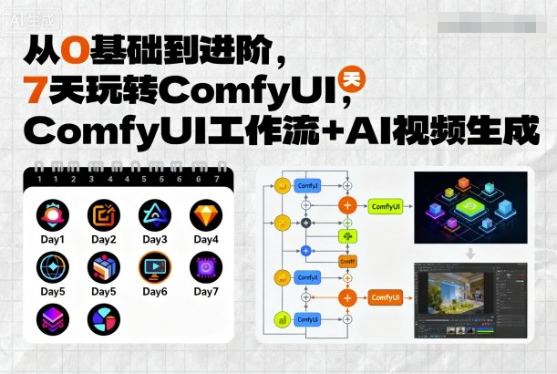 从0基础到进阶，7天玩转ComfyUI，Comfyui工作流+AI视频生成-锦宝资源站