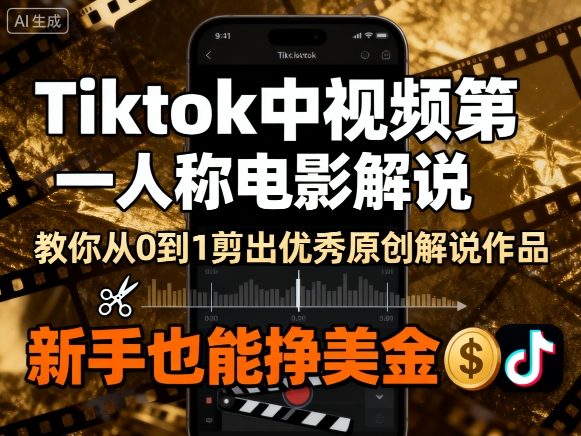 Tiktok中视频第一人称电影解说，教你从0到1剪出一个优秀的原创解说作品，新手也能挣美金-锦宝资源站