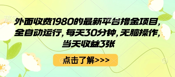 外面收费1980的最新平台撸金项目，全自动运行，每天30分钟，无脑操作，当天收益3张【揭秘】-锦宝资源站