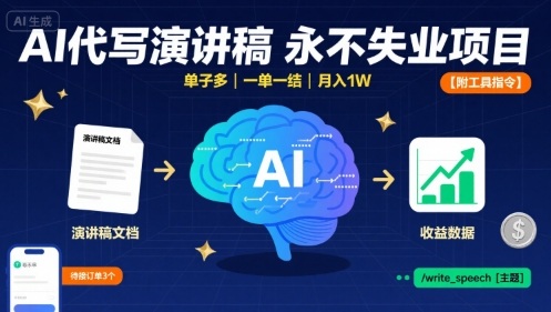 AI代写演讲稿，永不失业项目，单子多，一单一结，月入1W【附工具指令】-锦宝资源站
