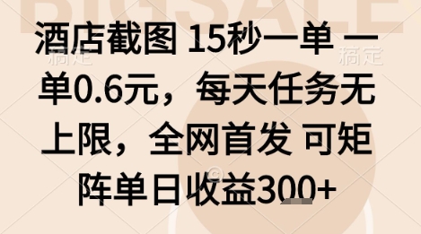 酒店截图项目，15秒一单，一单0.6米，每天任务无上限，全网首发可矩阵单日收益3张+【揭秘】-锦宝资源站