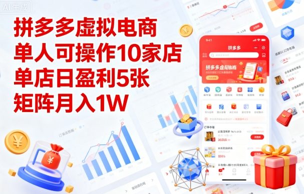 拼多多虚拟电商，单人可操作10家店，单店日盈利5张，矩阵月入1W+【揭秘】-锦宝资源站