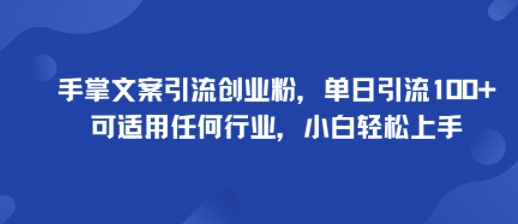 手掌文案引流创业粉，单日引流100+，可适用任何行业，小白轻松上手-锦宝资源站