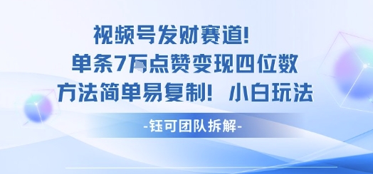 视频号发财赛道单条7W点赞变现四位数方法简单易复制小白玩法-锦宝资源站