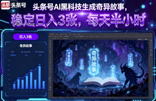头条号AI黑科技生成奇异故事，稳定日入3张，每天半小时-锦宝资源站