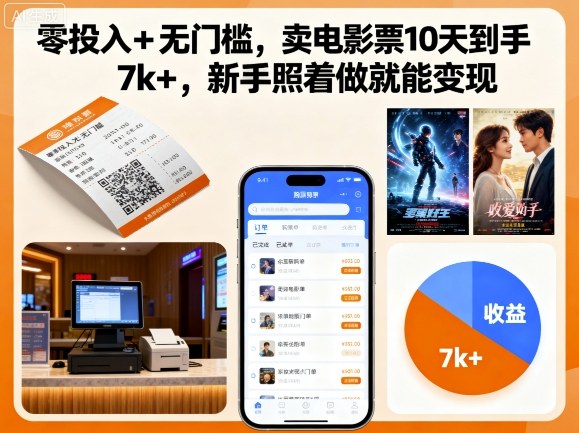 零投入+无门槛，卖电影票10天到手7k+，新手照着做就能变现【揭秘】-锦宝资源站