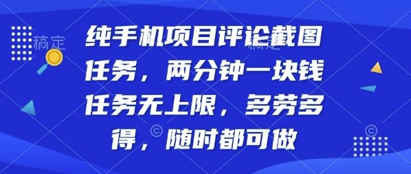 纯手机项目评论截图任务，两分钟一块钱多劳多得，随时随地都能做【揭秘】-锦宝资源站