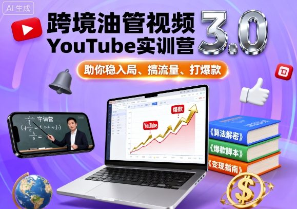 跨境油管视频YouTube实训营3.0，助你稳入局、搞流量、打爆款-锦宝资源站
