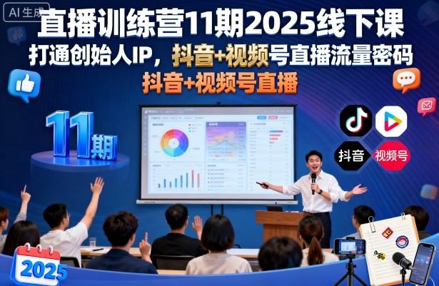直播训练营11期2025线下课，打通创始人IP，抖音+视频号直播流量密码，教你做出高流量高变现的直播间-锦宝资源站