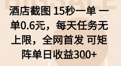 酒店截图15秒一单，一单0.6米，每天任务无上限，全网首发可矩阵单日收益3张【揭秘】-锦宝资源站