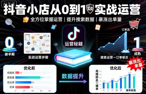 抖音小店从0到1实战运营，帮你全方位掌握小店运营，提升搜索数据与出单量-锦宝资源站